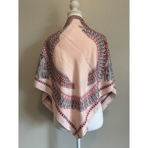 Pink Gray Jewelry Tassel Print Silk Blend Scarf Boho Coastal Grandmother 40x40